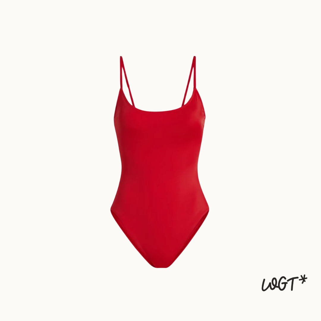 best red one piece swimsuit