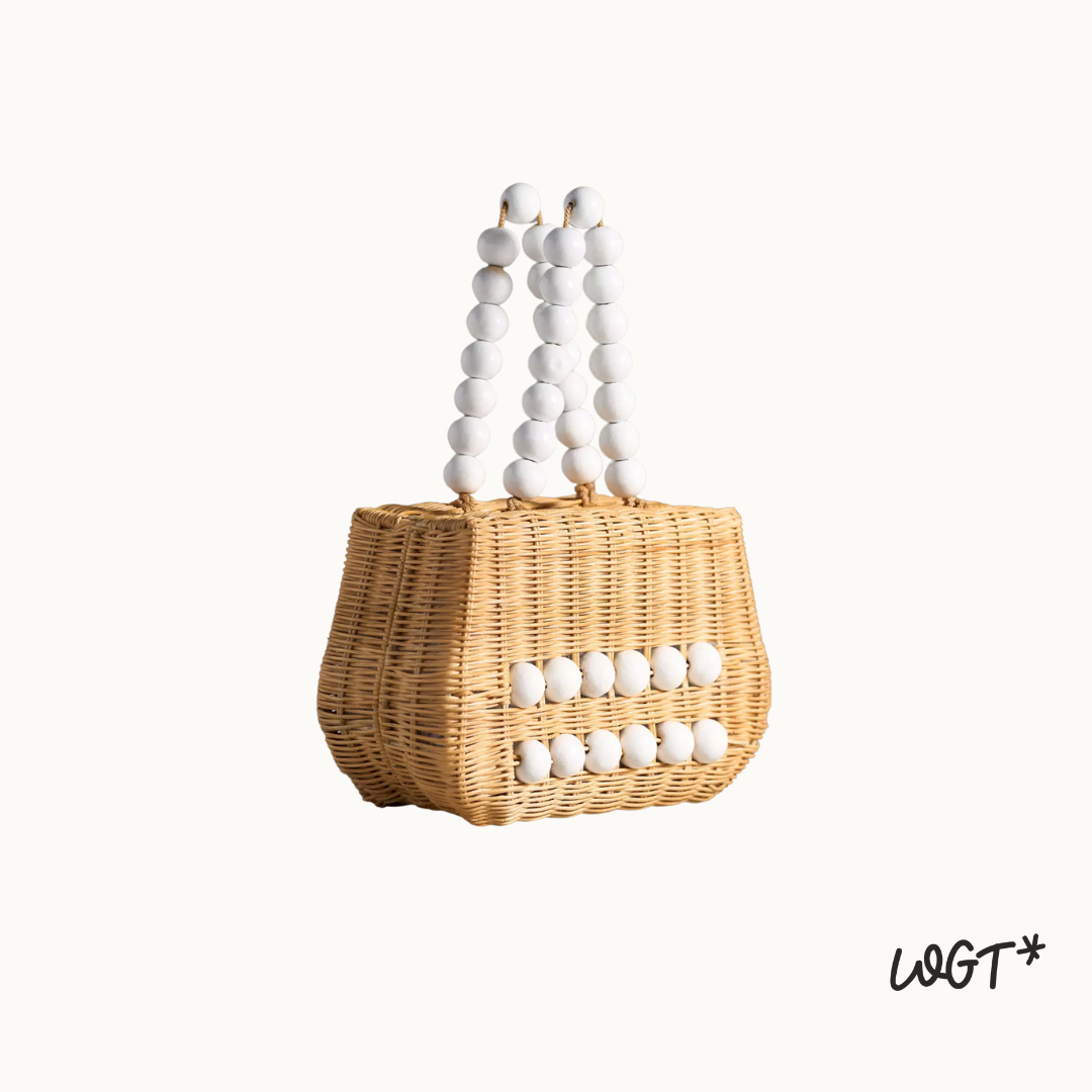 beaded straw handbag