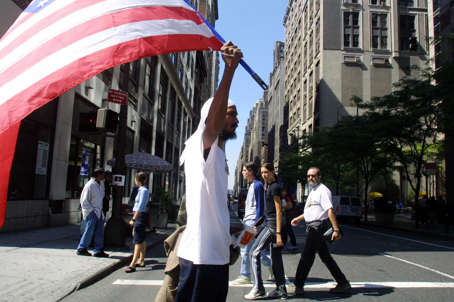 man holding an American flag